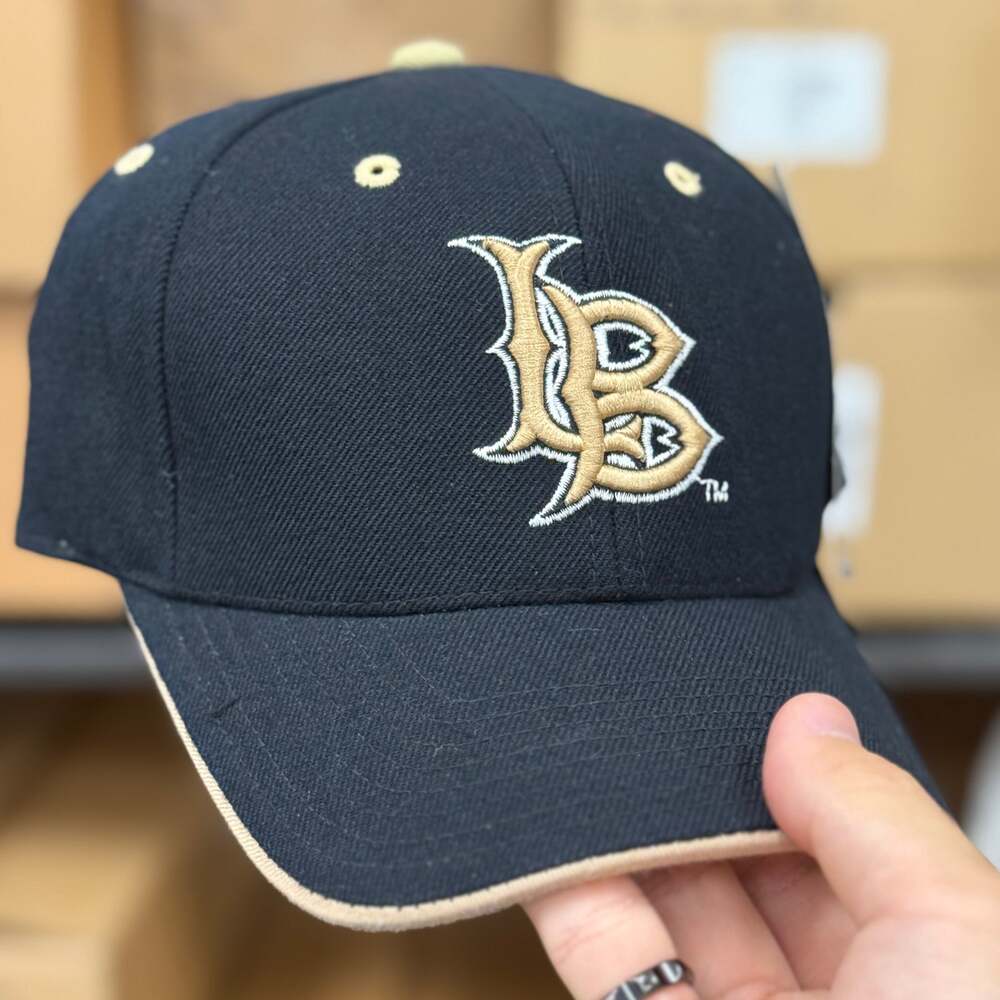 Vintage Team Spirit Long Beach State Fitted Hat Black Khaki LB Logo 7 1/8